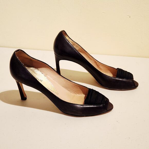 Vintage Emperio Armani Sz 8/39 Black Peep Toe Pumps Original Dustbag Retro Heels - Picture 1 of 12